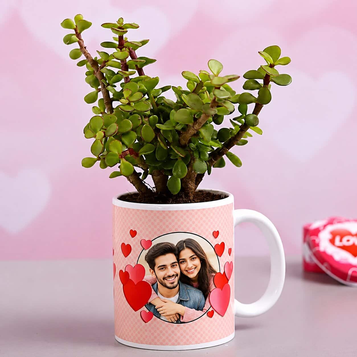 Personalized Photo Mug with Jade Plant