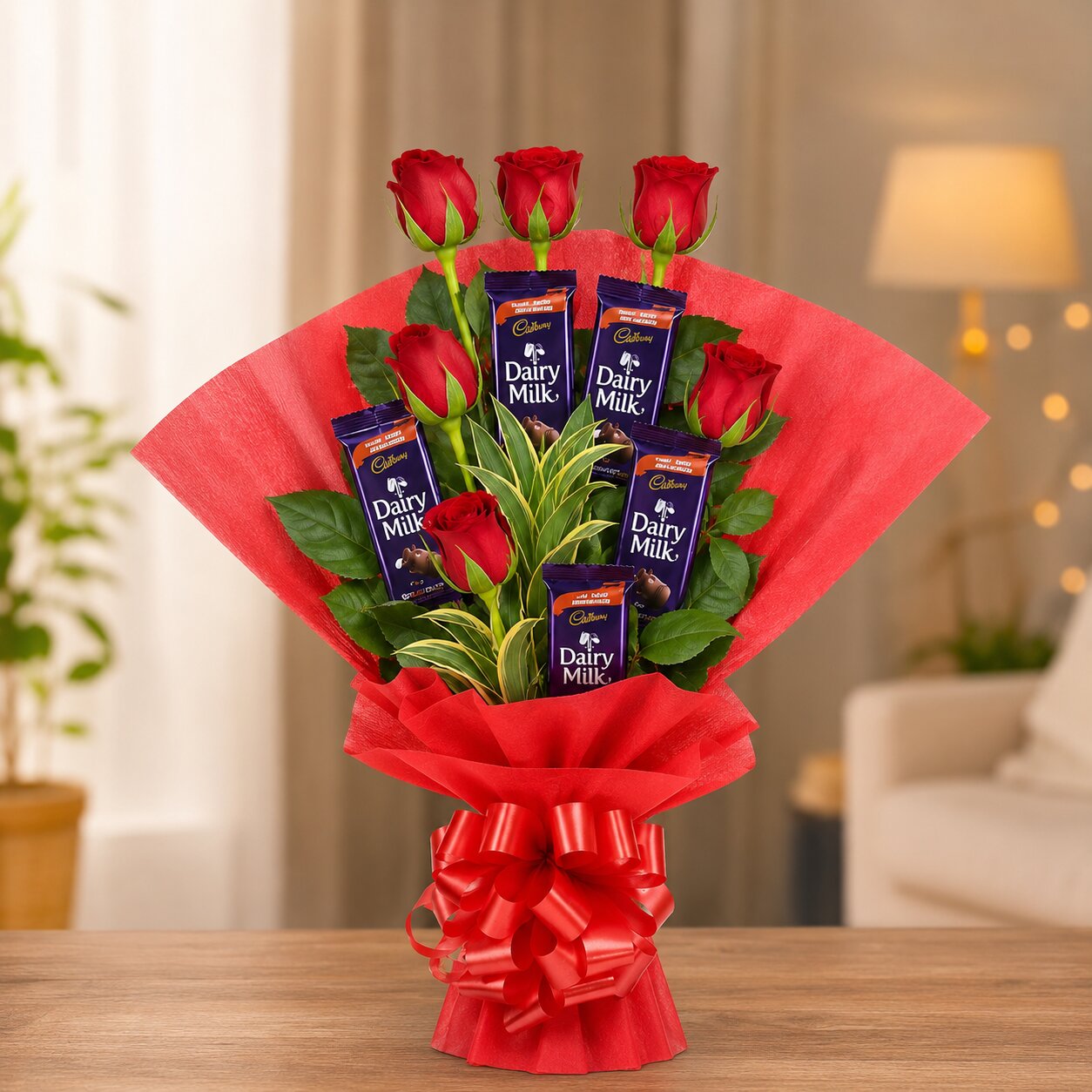 Romantic Roses with Dairy Milk Bouquet