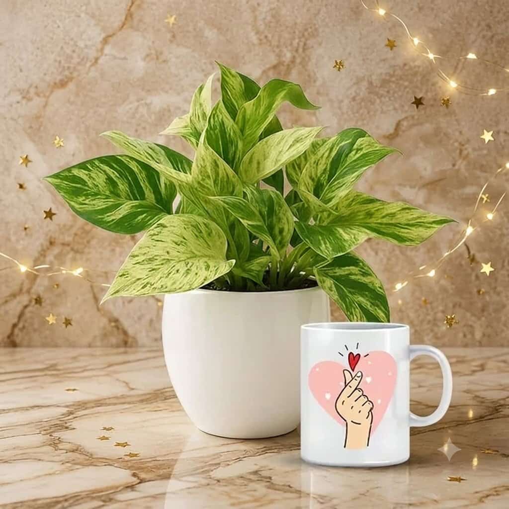 Prosperity Money Plant with Romantic Love Mug
