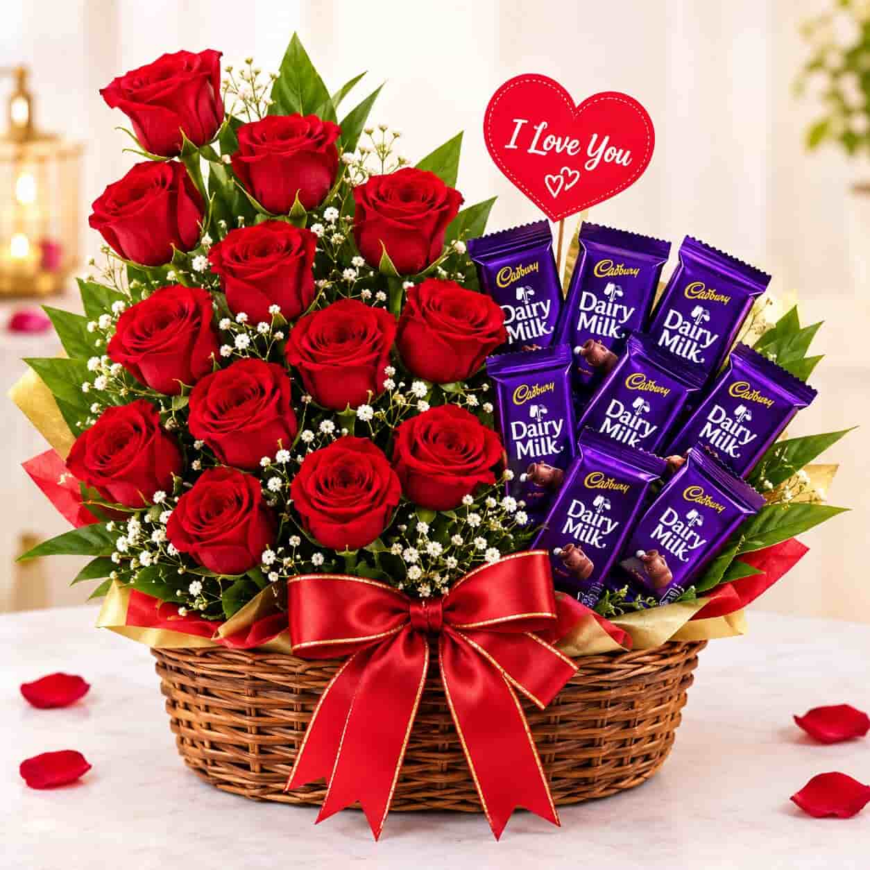 Sweet Love Roses & Chocolate Basket