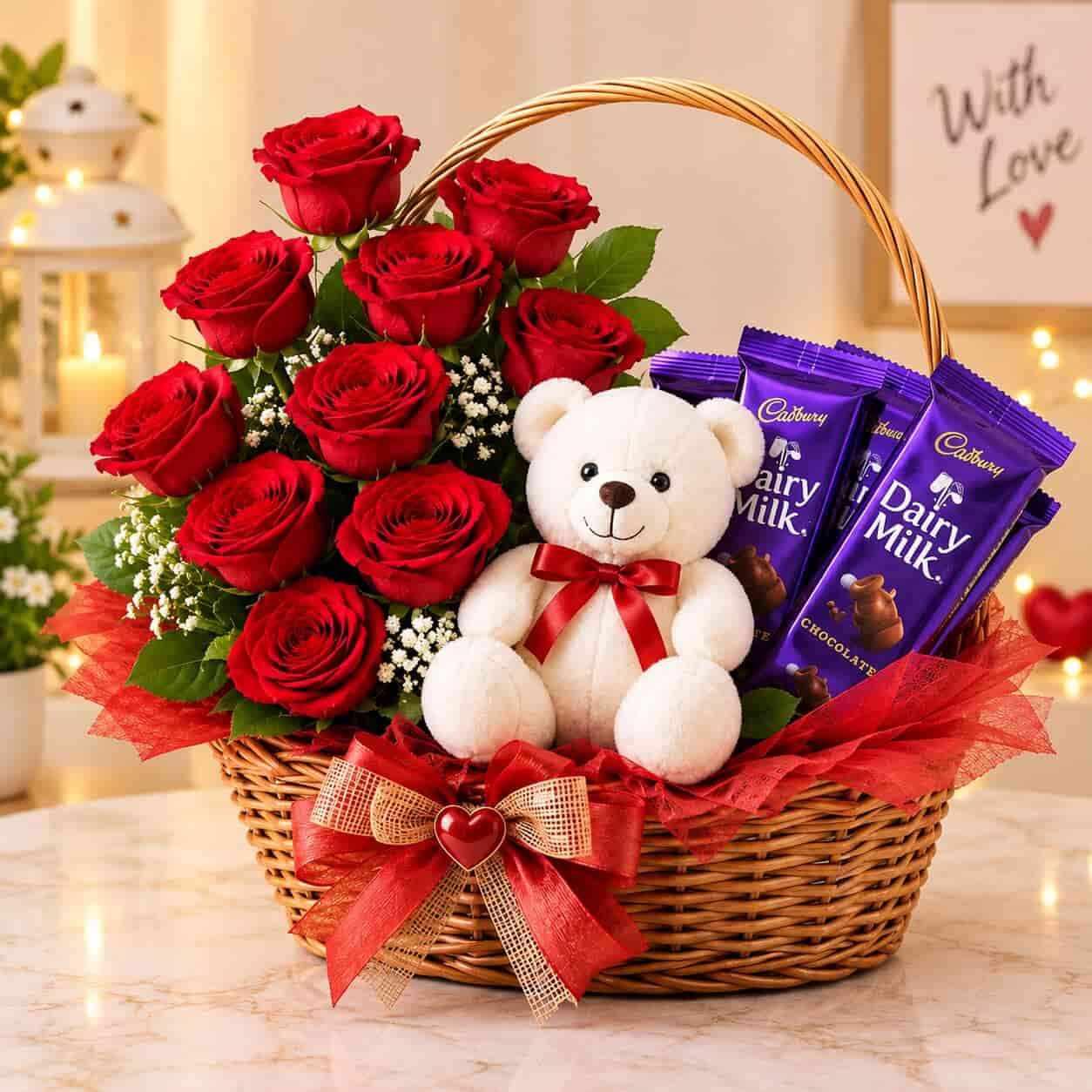 Sweet Love Rose, Teddy & Chocolate Basket