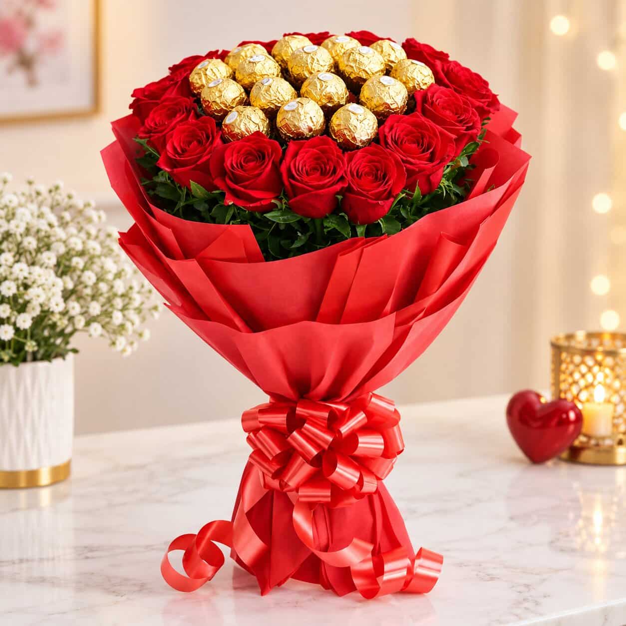 Royal Red Roses & Ferrero Rocher Bouquet